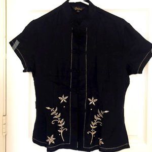 Woman black flower embroidery blouse / top, L NWOT
